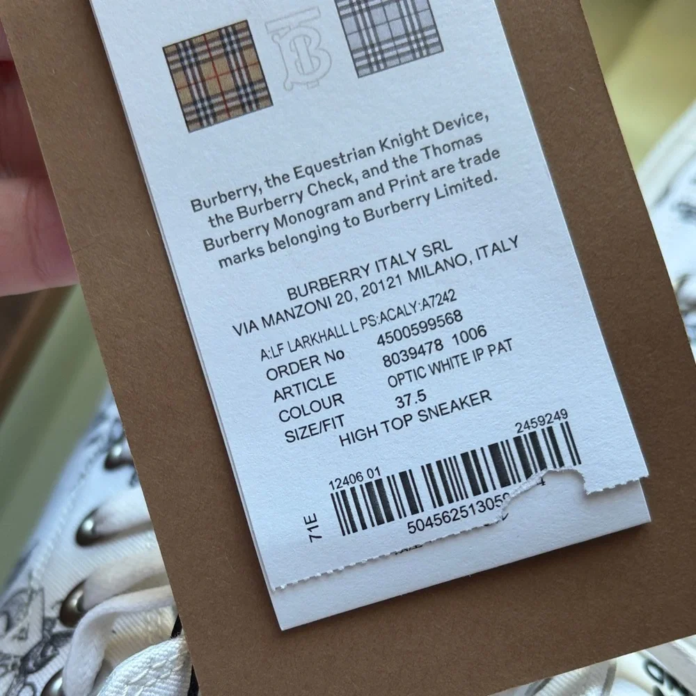 NWT Burberry White High-Top Sneakers Mythical Alphabet Collection size 37.5 - Picture 10 of 13